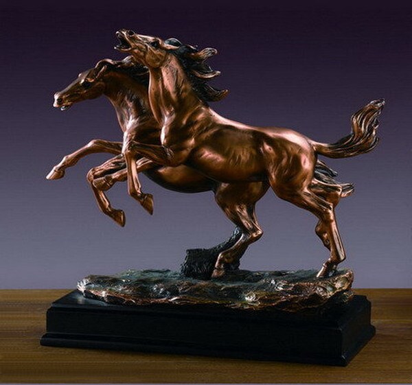 two horse running in a beautiful wildlife sculpture Stallions Artwork